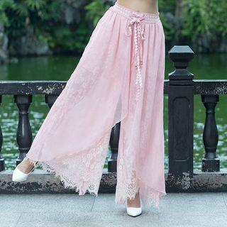 Lace Panel Wide-leg Pants