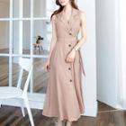 Sleeveless Tie-waist Midi A-line Shirtdress