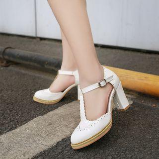 Faux-leather T-strap High-heel Sandals