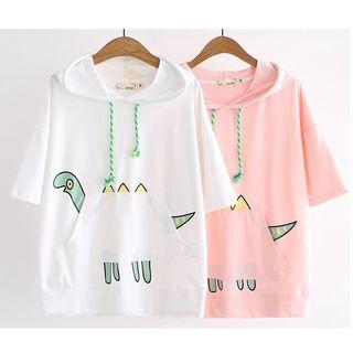 Elbow-sleeve Dinosaur Print Hoodie