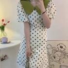 Short-sleeve Collared Dotted Mini Dress