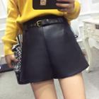 Faux Leather Wide Leg Shorts With Belt
