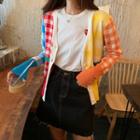 Color-block Check Light Cardigan As Figure - One Size