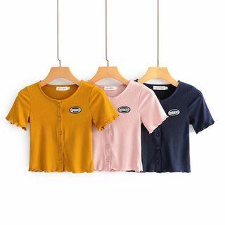 Short-sleeve Lettering Button-up Top