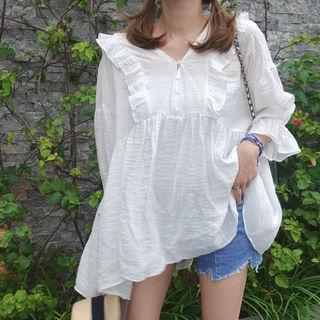 Half-placket Frilled-detail Top
