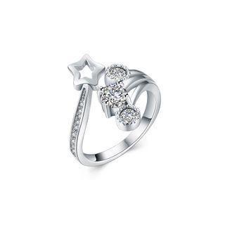 925 Sterling Silver Elegant Fashion Star Cubic Zircon Adjustable Opening Ring  - One Size
