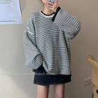Long-sleeve Striped Sweater / Plain A-line Mini Skirt