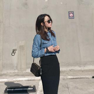 Flap-pocket Denim Shirt Blue - One Size