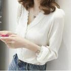 Long-sleeve V-neck Lace Blouse Top