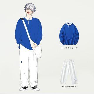 Mock Two-piece Sweatshirt / Wide Leg Pants / Set