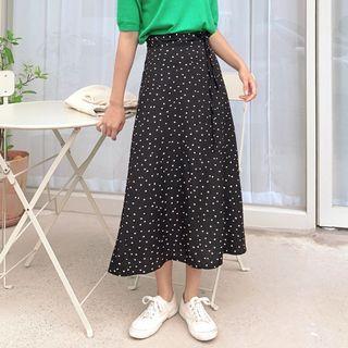 Dotted Flare Skirt With Sash