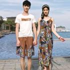 Couple Matching Short-sleeve Printed T-shirt / Shorts / Spaghetti Strap Midi Dress