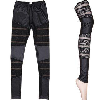 Faux Leather Lace Panel Skinny Pants