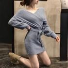 Long-sleeve Tied Waist Dress
