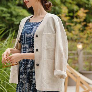 Collarless Multi-pocket Blazer