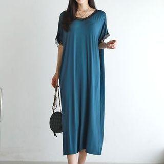 V-neck Lace-trim Long Dress