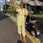 Open-placket Jogger Jumpsuit With Belt