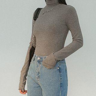 Turtle-neck Ruffle Plain Knitted Sweater