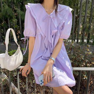 Frill-collar Tie-cuff Minidress