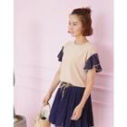 Contrast Tulip-sleeve T-shirt
