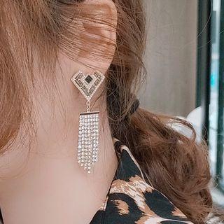 Rhinestone Fringed Earring Love - One Size