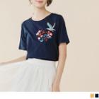 Flower Bird Embroidered Short-sleeve T-shirt