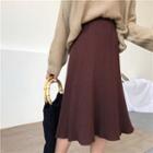 Plain High-waist Knit Midi-skirt