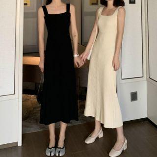 Wide Strap Midi Knit Dress