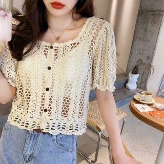 Puff-sleeve Pointelle Top