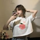 Short-sleeve Peach Printed Cropped Top