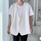 V-neck Double Breasted Plain Vest