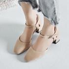 Faux Suede Chunky-heel Ankle Strap Pumps