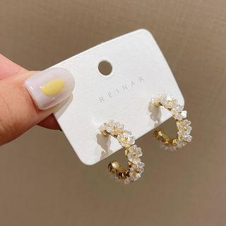 Flower Shell Alloy Open Hoop Earring A038 - 1 Pair - Gold - One Size