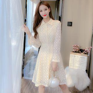 Long-sleeve Lace Panel Plain Dress