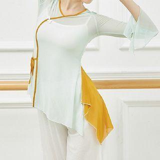 Flared-sleeve Side-slit Sheer Dance Top