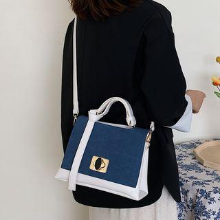 Two-tone Faux Leather Twist Lock Crossbody Bag