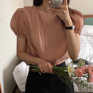 Puff Sleeve V-neck Sheer Shirt