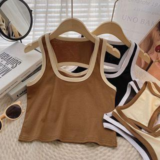 Square-neck Two-tone Tank Top