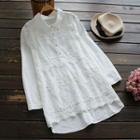 Long-sleeve Lace-front Blouse