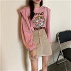 Printed Sweatshirt / Corduroy Mini Fitted Skirt
