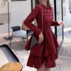 Long-sleeve Mini A-line Tiered Dress