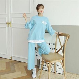 Set: Lettering T-shirt + Wide-leg Sweatpants