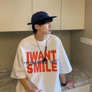 Two-tone Lettering Short-sleeve Top