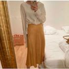 Drawstring Blouse / Midi A-line Skirt