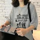 Elbow-sleeve Print T-shirt Gray - One Size