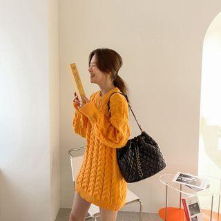 Drop-shoulder Cable-knit Minidress