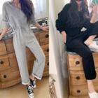 V-neck Drawcord-waist Sweat Jumpsuit