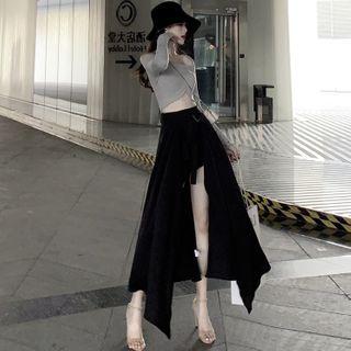 Boatneck Ruched Crop T-shirt / Asymmetric Culottes