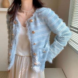 Metal Button Chenille Cardigan