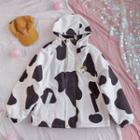Cow Print Zip-up Hooded Jacket Black & White - One Size